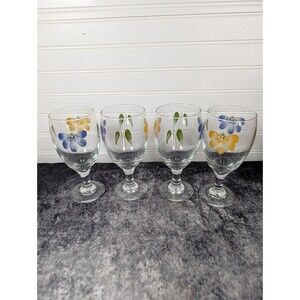 4 Maxam Vtg Italy Libbey Hand Painted Italian New Daisy Goblets 7"